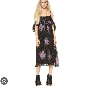 Free People Floral Off-Shoulder Midi Dress - Pink and Black